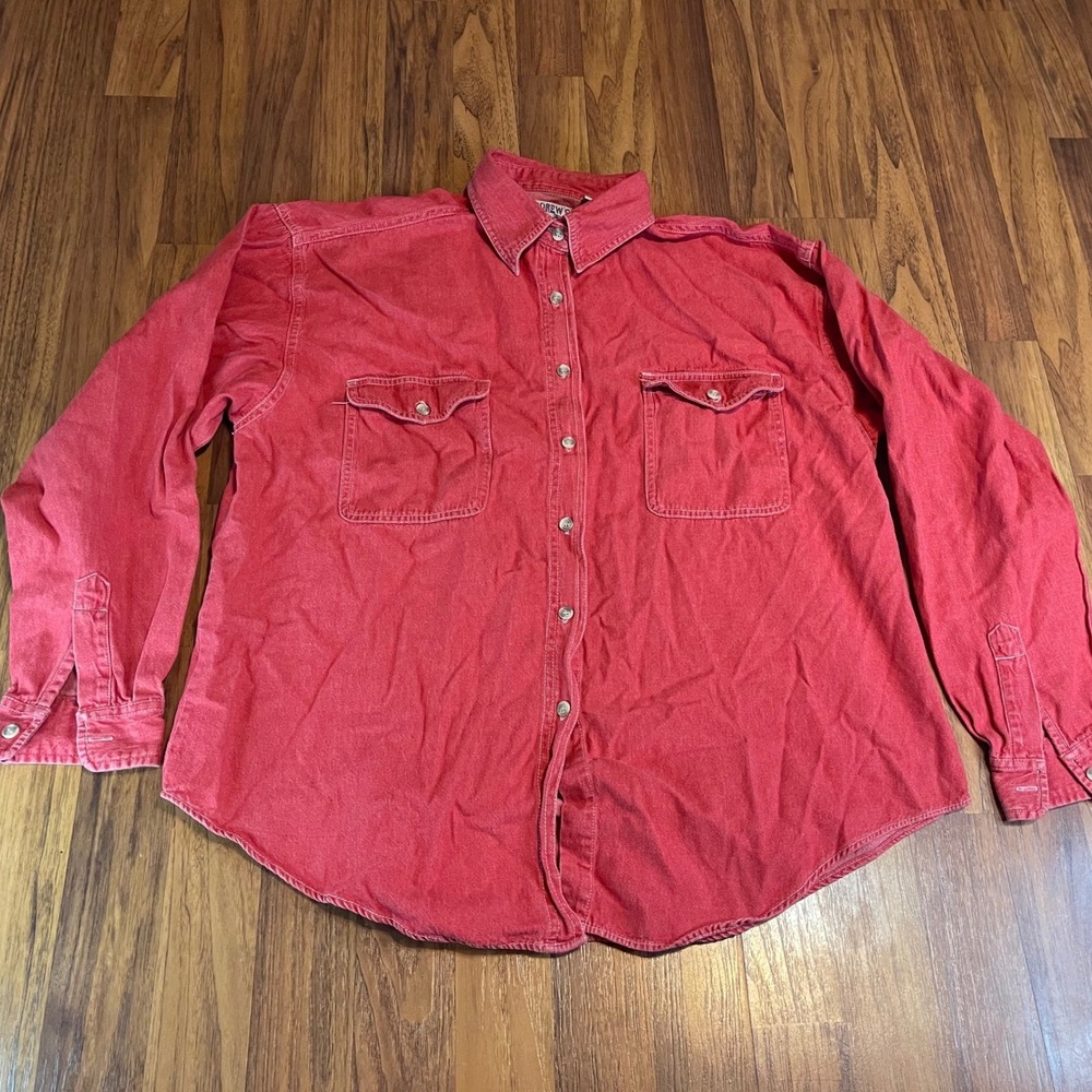 Andrews Blues Denim Shirt Mens Large Red Long Sleeve Cotton Workwear Button Up